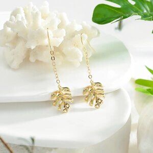 Monstera Leaf Chain Dangle Earrings